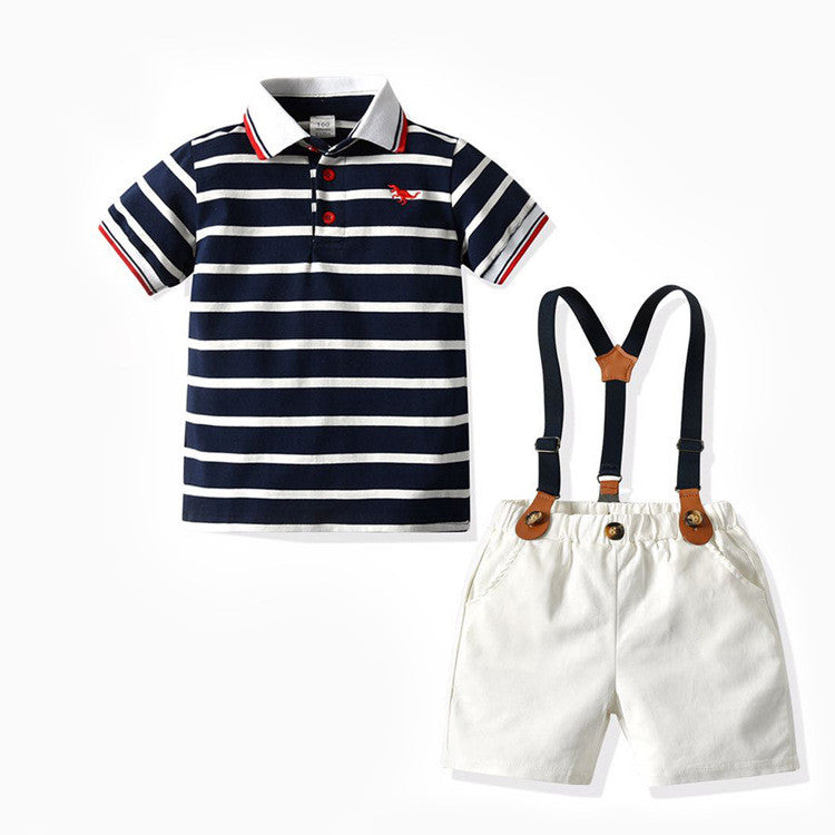 Short-sleeved T-shirt Suspender Pants