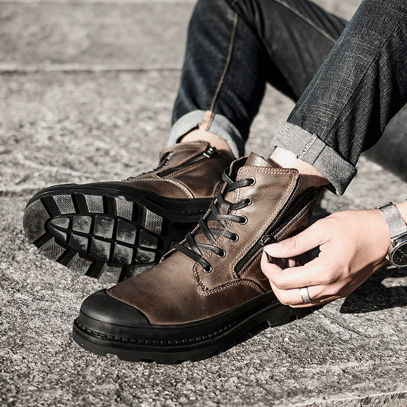 Winter leather Martin boots plus velvet non-slip breathable men's shoes