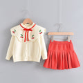 Western Style Knitted Two-piece Sweater Children Cute Long Sleeve Suit Skirt