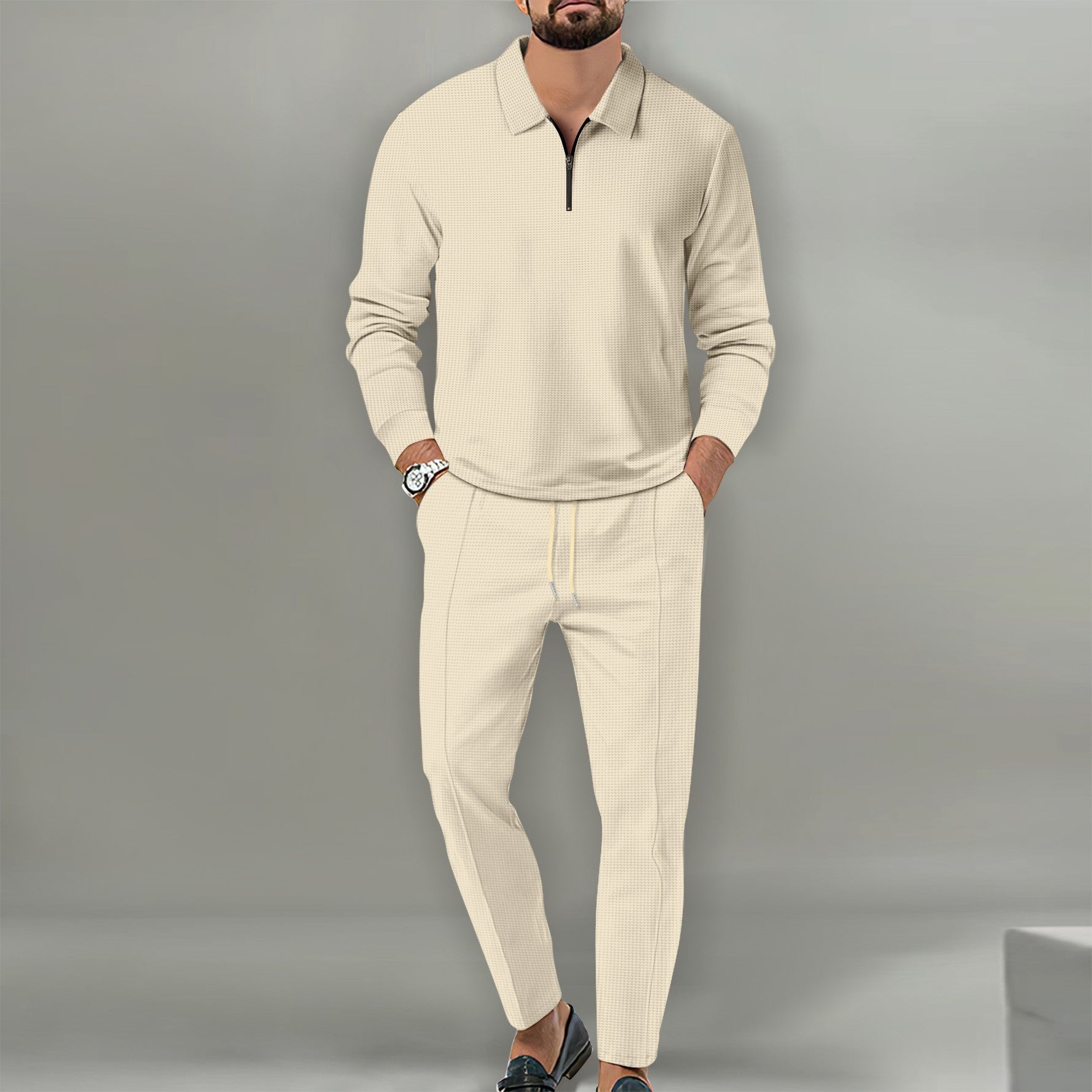 Zipper Long Sleeve Trousers Suit