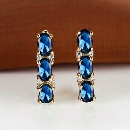 French-Style Light-Luxury Gold Three-Row Oval Diamond Earrings