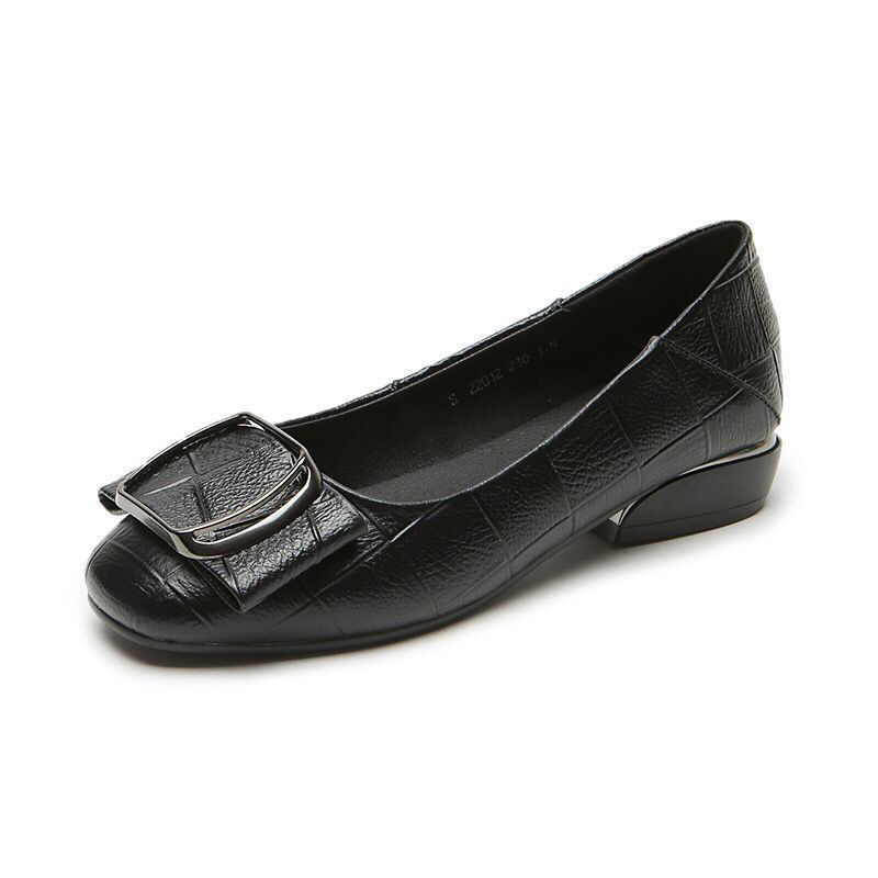Flat Thick Low Heel Shallow Mouth leather