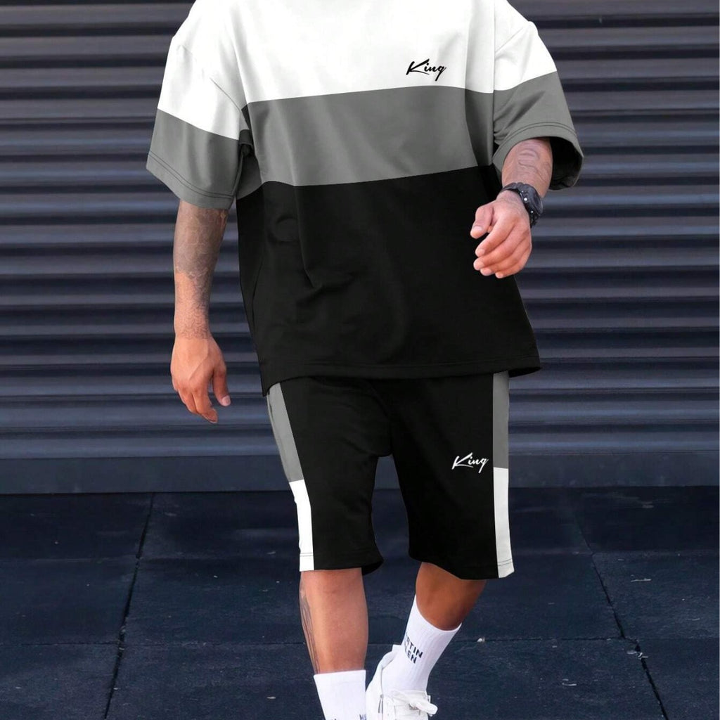 Sports Suit Short Sleeve Color Block Stitching Shorts Suit