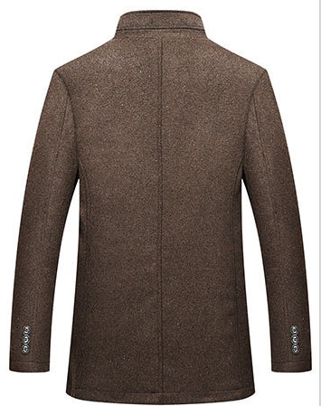 Casual Men's Wool Coat Men's Warm Stand Collar Wool Coat