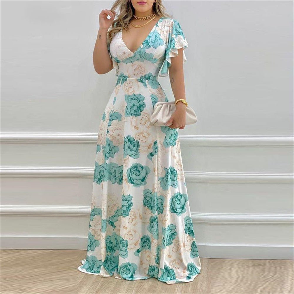 Spring Elegant Sexy Waist-Cinching Maxi Dress With A Bold Print