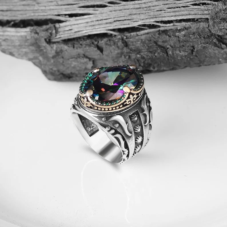 European And American Alloy Zircon Artisan Diamond Men Silver Ring