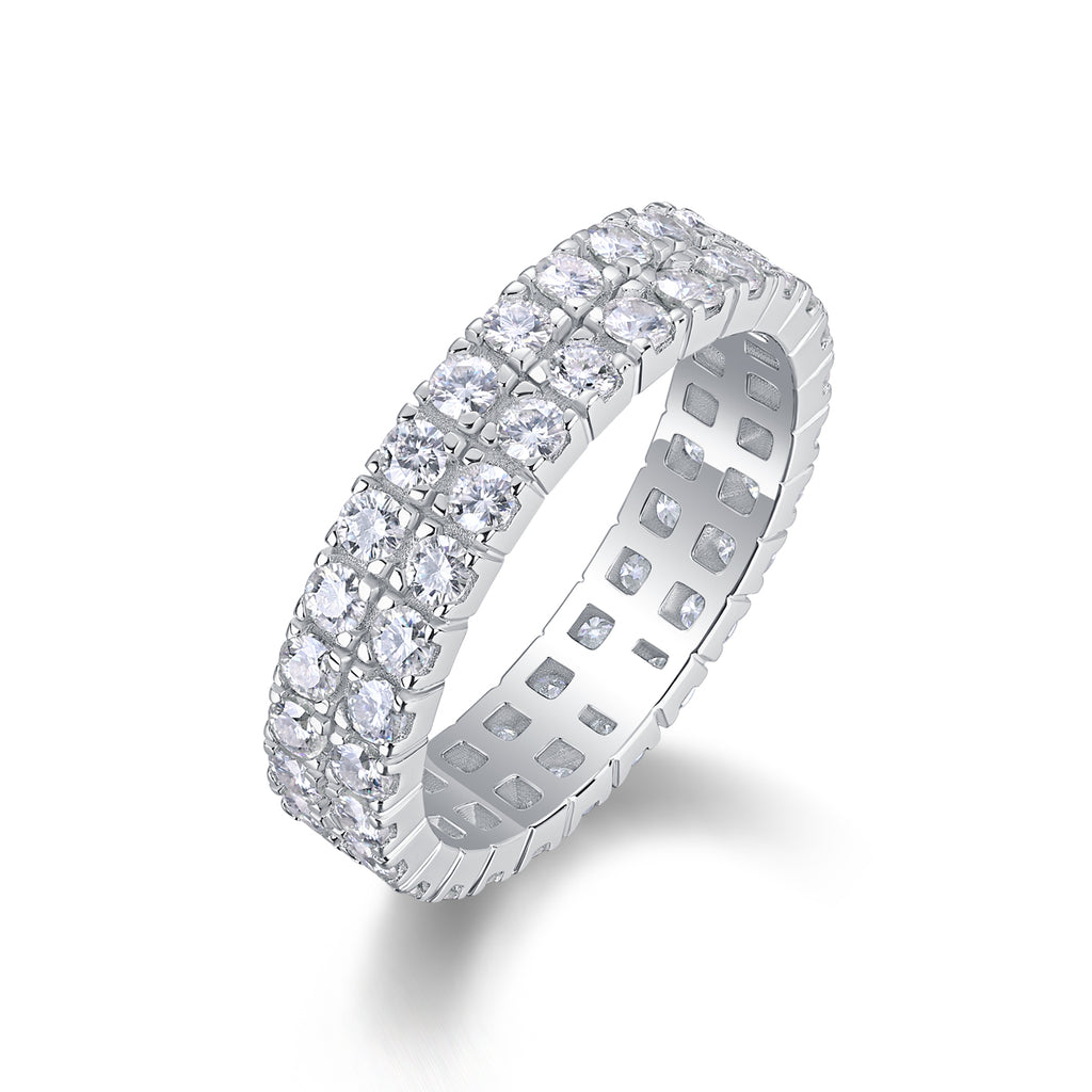 Crystal Love - A Wedding Ring Set With Top-quality Moissanite S925 Silver And Platinum-plated Diamond. The Ring Can Be Inspected With A Diamond Pen