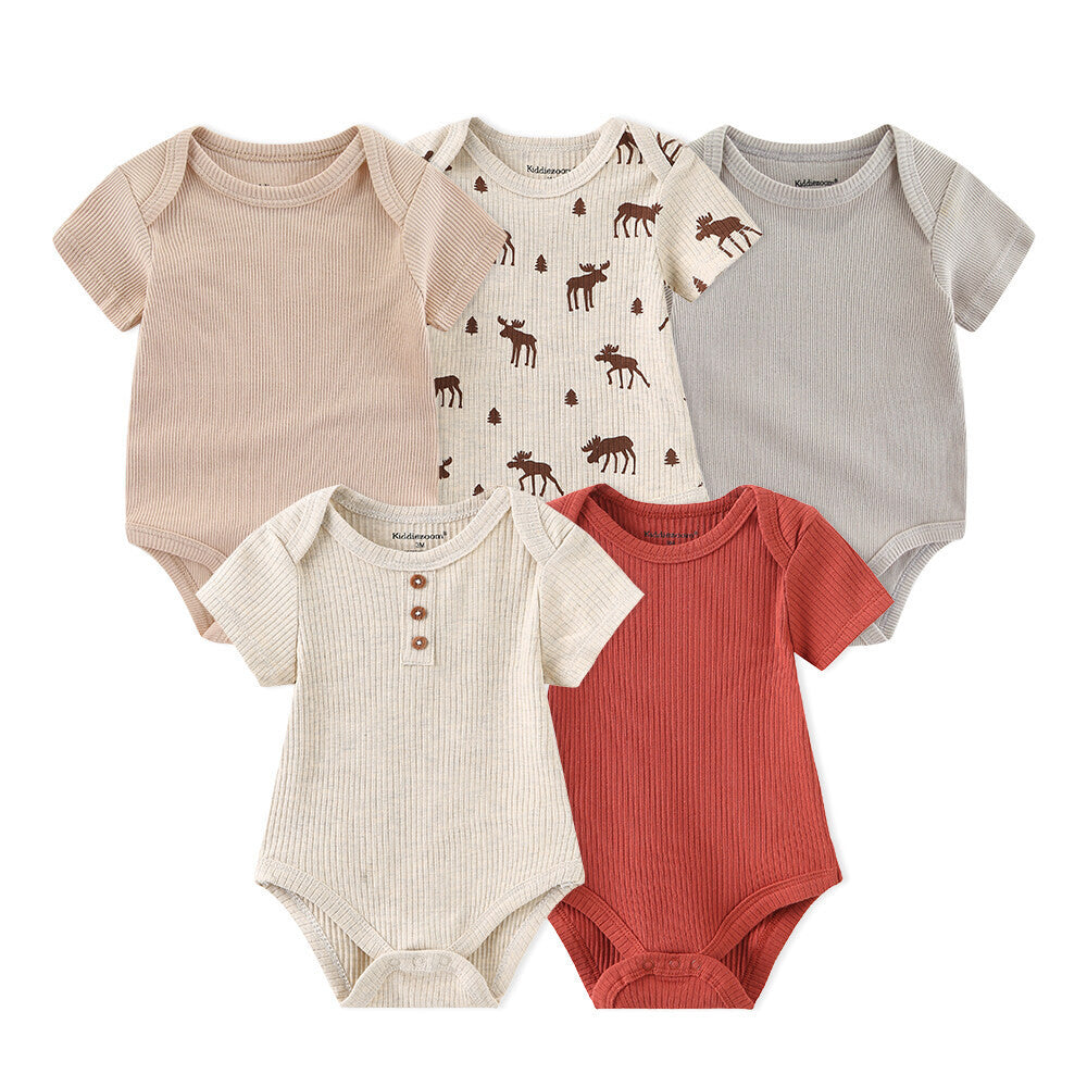 Rib Romper Clothes For Babies Cotton Short Sleeve Five-piece Suit