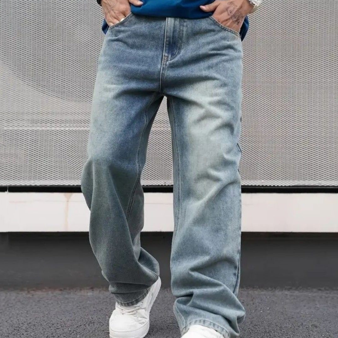 Casual Straight Jeans - Light Blue Loose