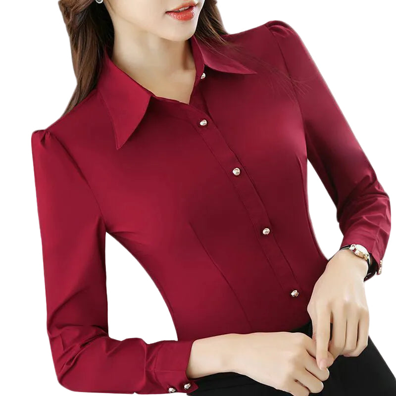 Women's Long-sleeved Slim Solid Color Shirt