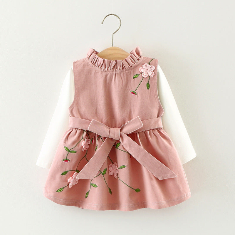 cotton long sleeved T-shirt dress, two sets of infant princess skirt set