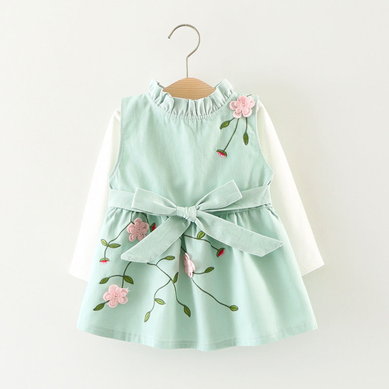 cotton long sleeved T-shirt dress, two sets of infant princess skirt set