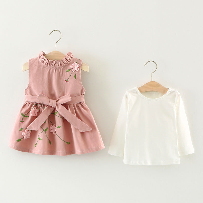 cotton long sleeved T-shirt dress, two sets of infant princess skirt set