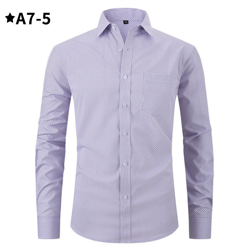 Men's Business Formal Solid Color Polo Collar Plaid Shirt