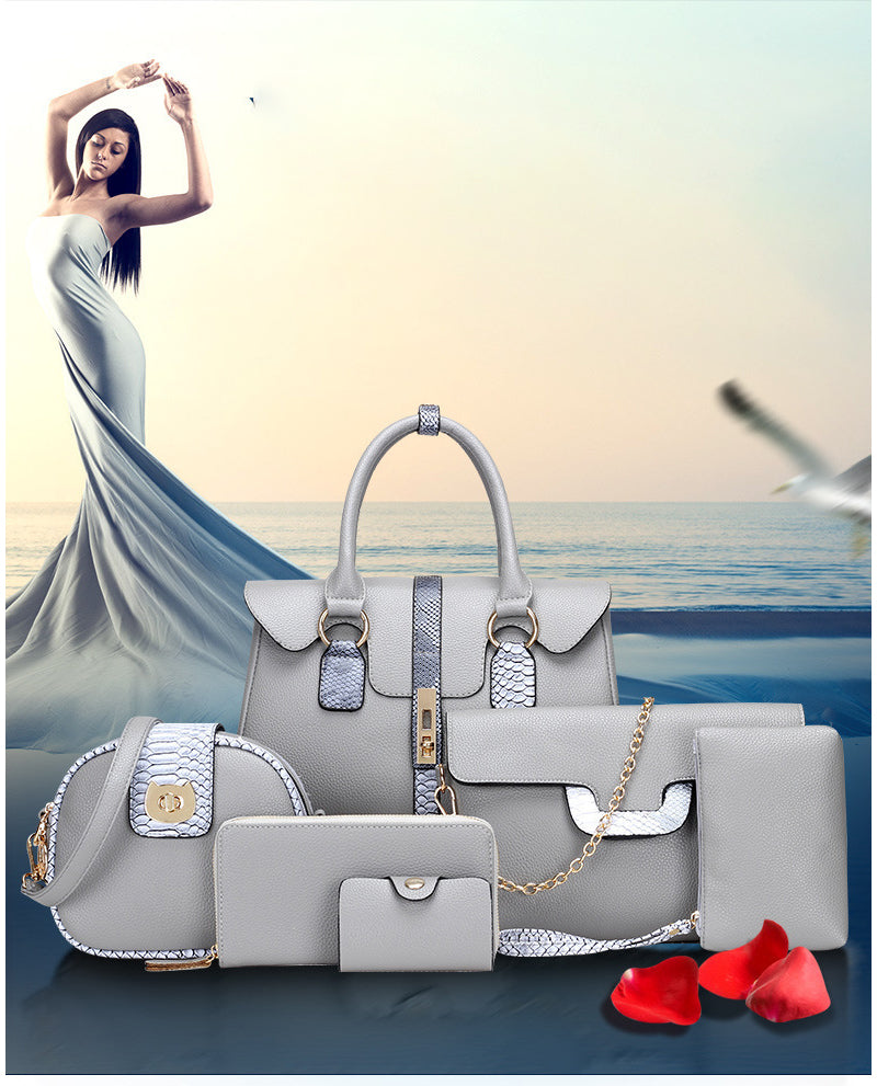 Setbags European Style Trendy Fashion Exquisite Snake Print Ladies Six-Piece Single-Shoulder Diagonal Bag