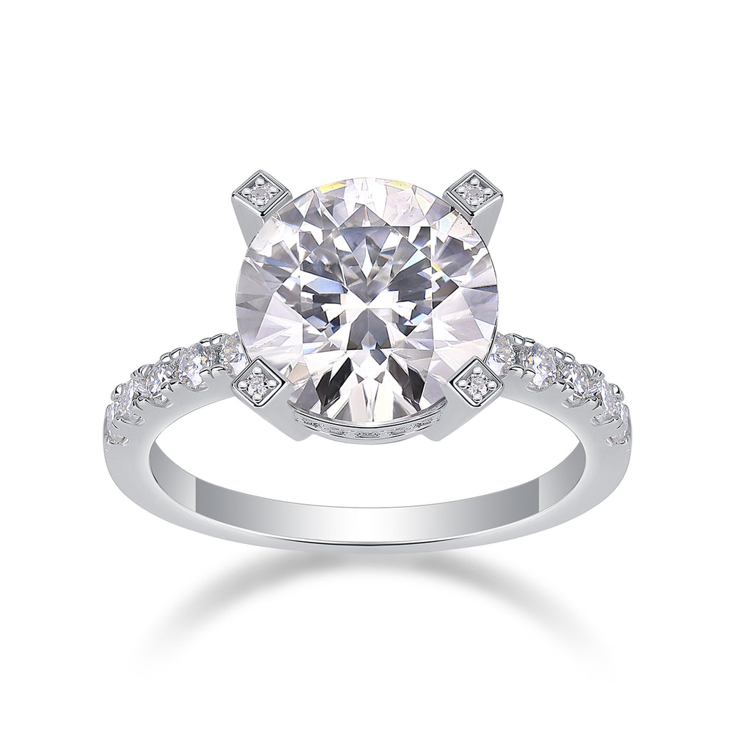 Radiant - Set With 5-carat Top-quality Moissan S925 Silver And Gold-plated Diamond Wedding Ring. The Ring Can Be Inspected With A Diamond Pen