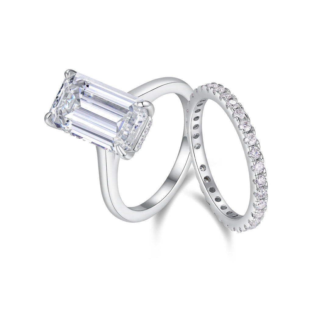 Octagonal Moissanite Double Rings Set With Top-quality Moissanite Luxury, Fashionable And Light Luxury Jewelry Silver Ring S925 Silver Plating Platinum