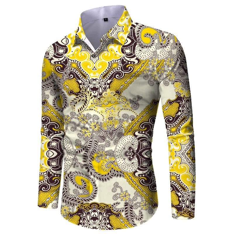 Mens Fashionable Printed Casual Slim-Fit Shirt