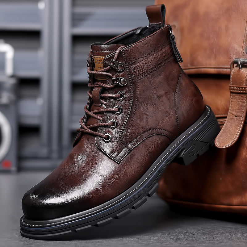 Men Fleece-lined Leather Boots