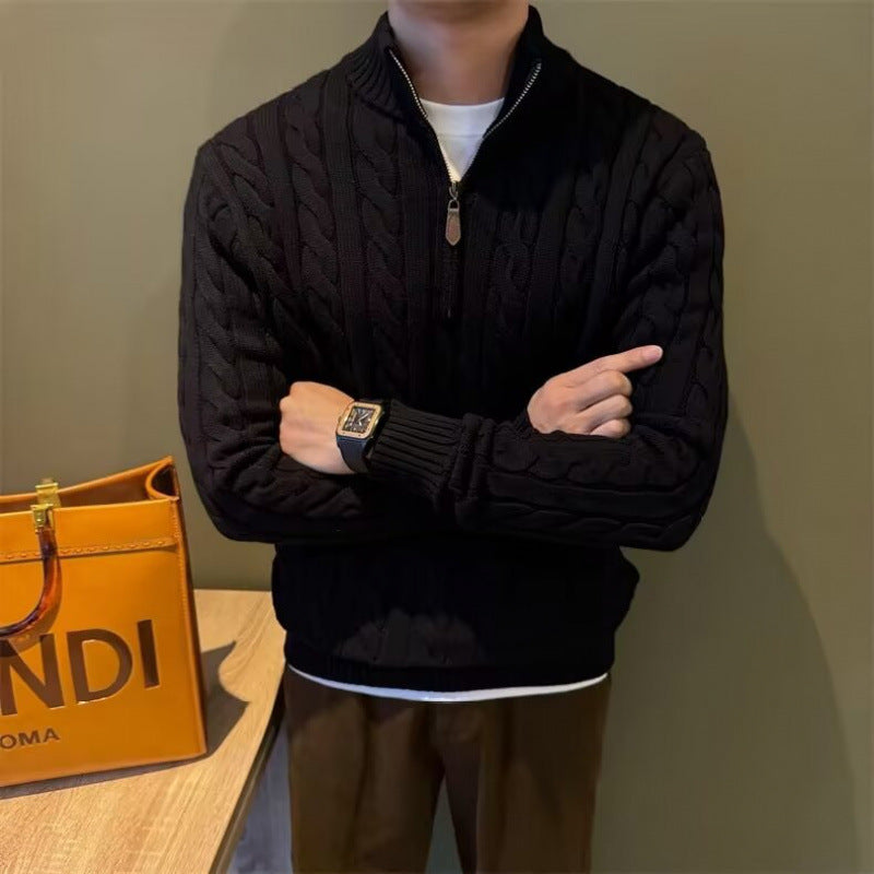 Men's Stand-up Collar Twisted-knit Half-zip Sweater
