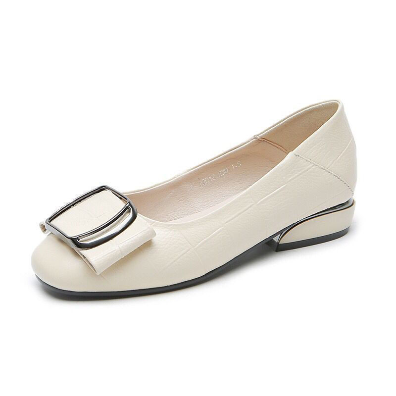 Flat Thick Low Heel Shallow Mouth leather