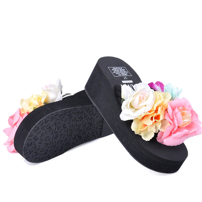 Women's Handmade Platform Flower Flip-flops