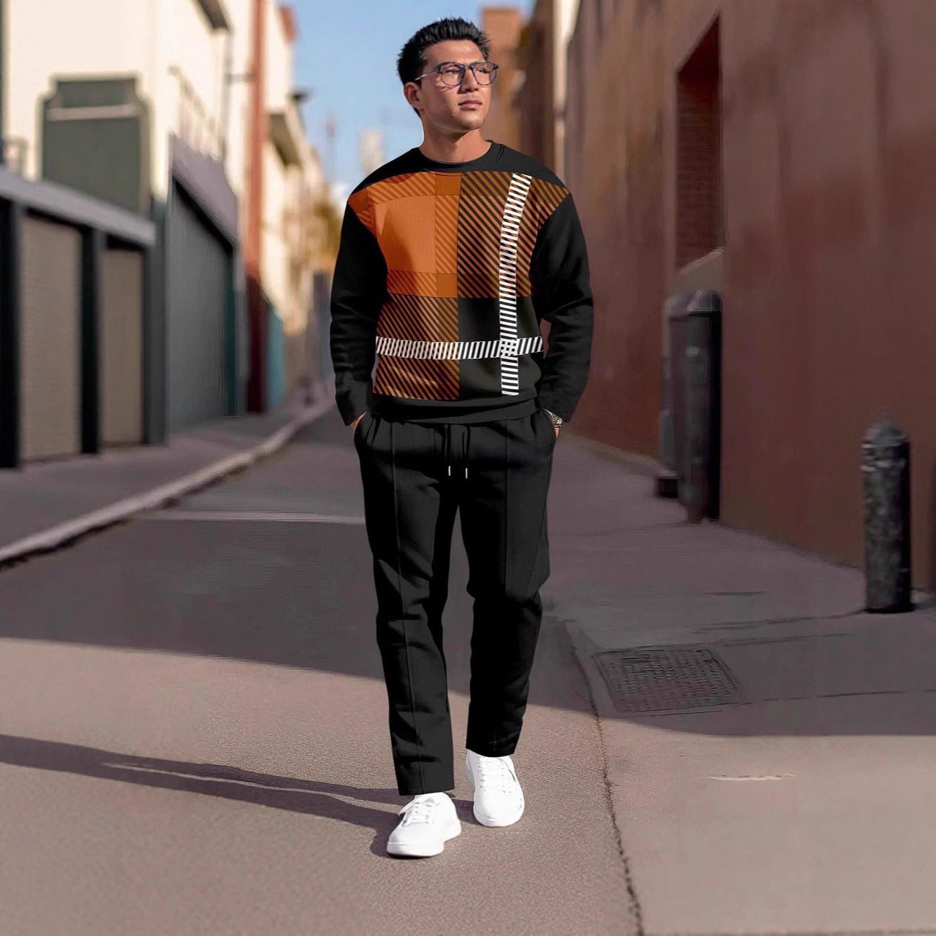 Men's 3D Digital Print Round Neck Loose Sweatshirt And Sweatpants Set