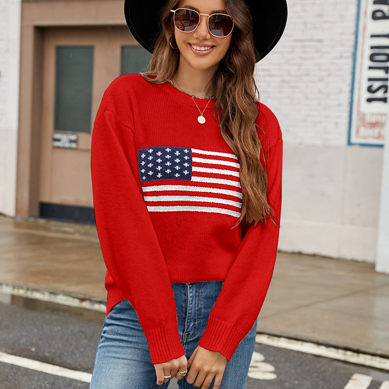 Round Neck Flag Easter Fashion Sweater Women
