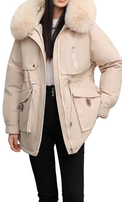 Cross-border Fleece-lined Thickened Parka Collar Slim Fit Slimming Cotton Coat