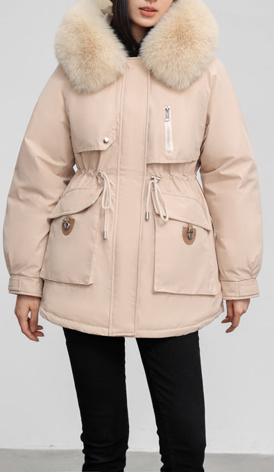 Cross-border Fleece-lined Thickened Parka Collar Slim Fit Slimming Cotton Coat
