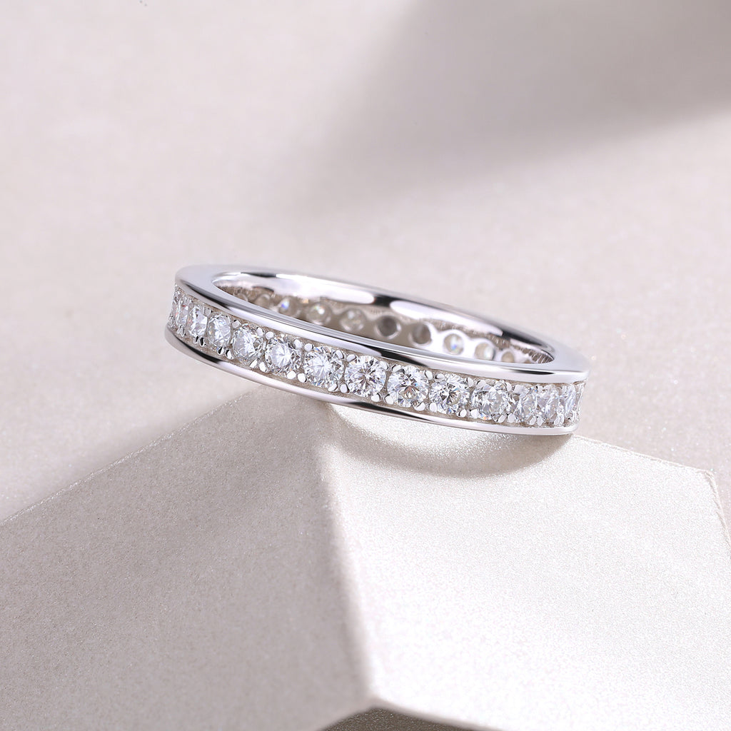 Trajectory - Set With Top-quality Moissanite S925 Silver And Platinum-plated Diamond Wedding Ring, The Ring Can Be Tested With A Diamond Pen In Gold And Rose Gold