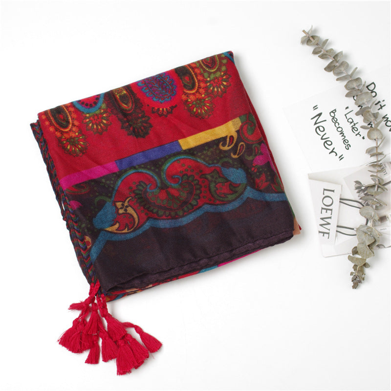 Cashew Flower Cotton Linen Scarf Warm Scarf Shawl