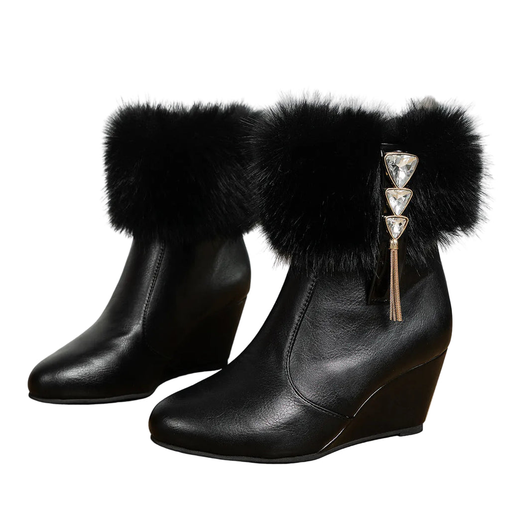 Women's Drill Buckle  Wedge Mid-calf Boots