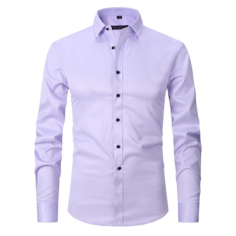 Solid-color Stretchy Cardigan Wrinkle-resistant Long-sleeve Shirt