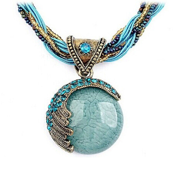Retro Rice Bead Full Diamond Gemstone Necklace