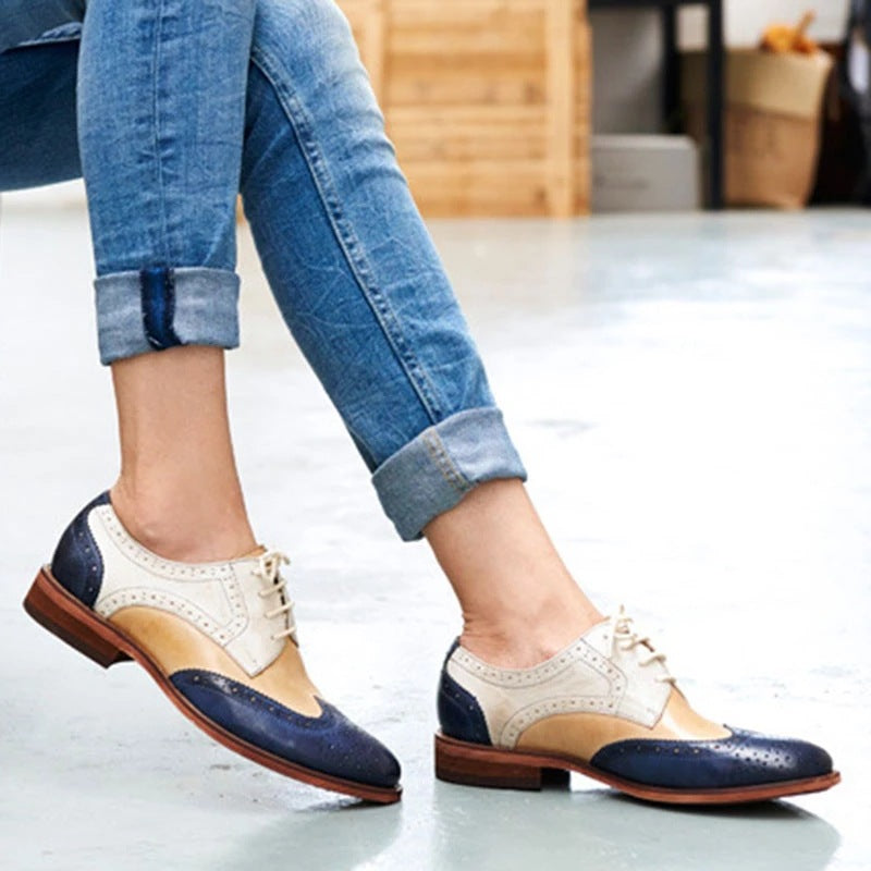 Comfortable Low Heel Oversize Lace Up Color Blocking Single Shoe