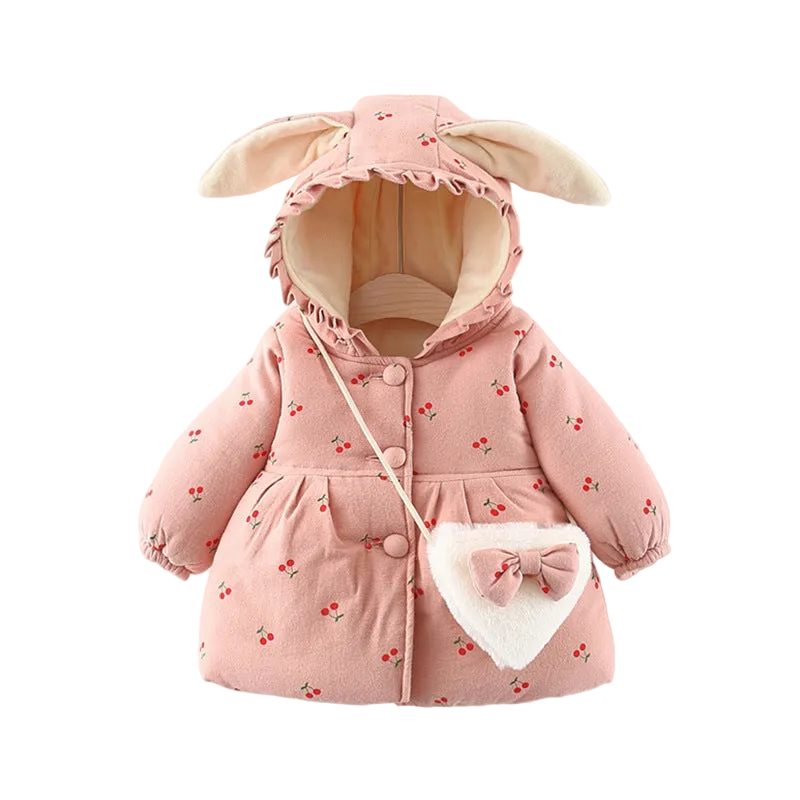 Fruit Printed Fleece-lined Thickened Girls' Cotton-coat Free Bag