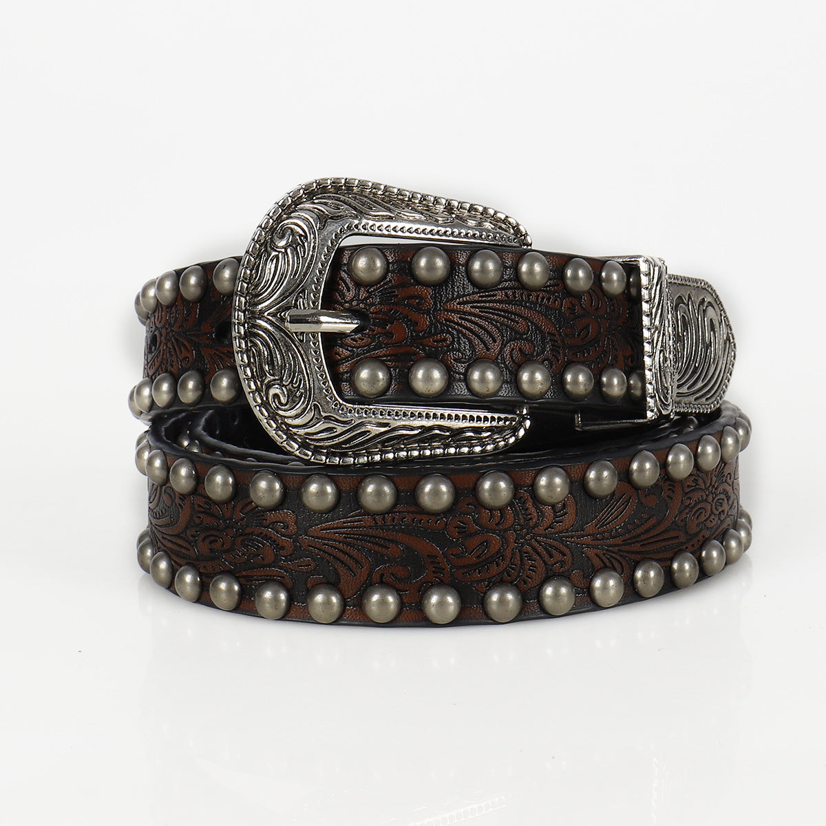 Vintage Threading Rivet Embossed Pin Buckle Belt