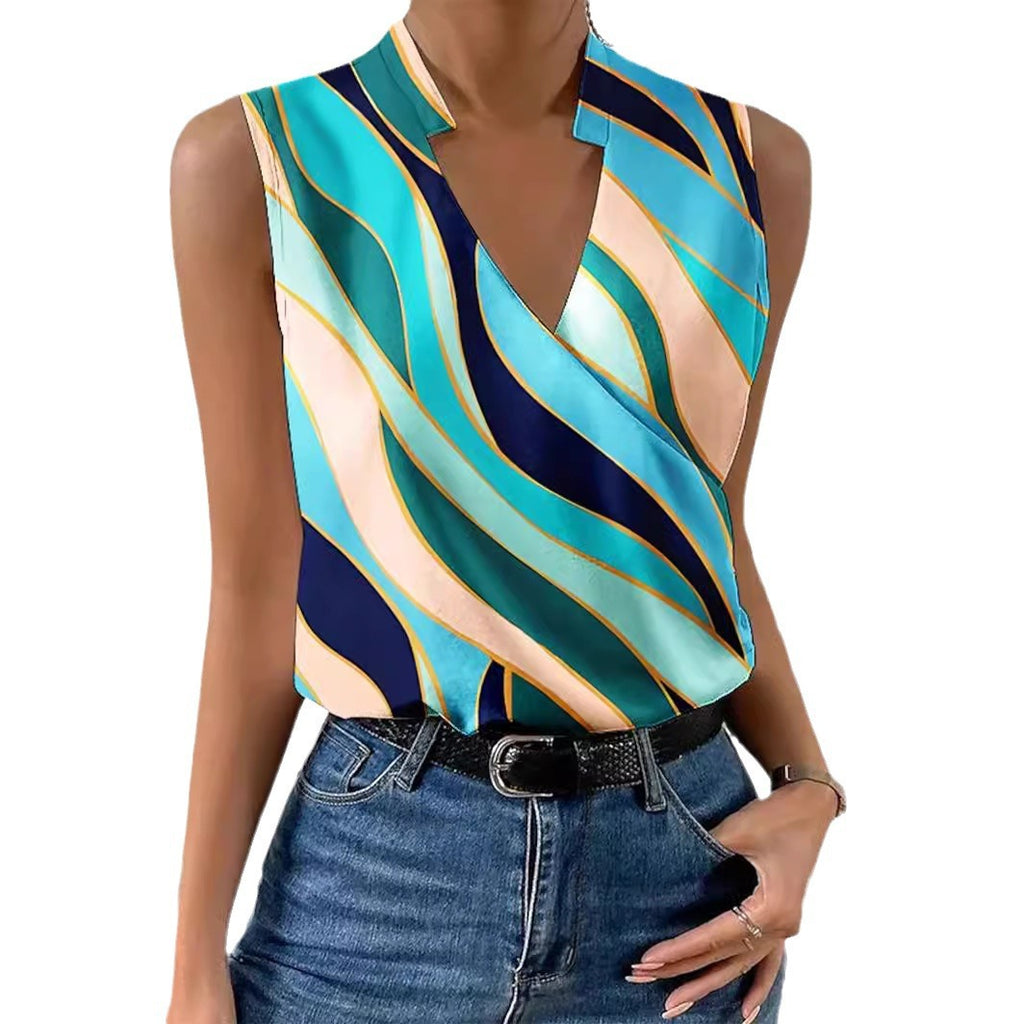 Summer V-neck Seaside Atmosphere Top Shirt