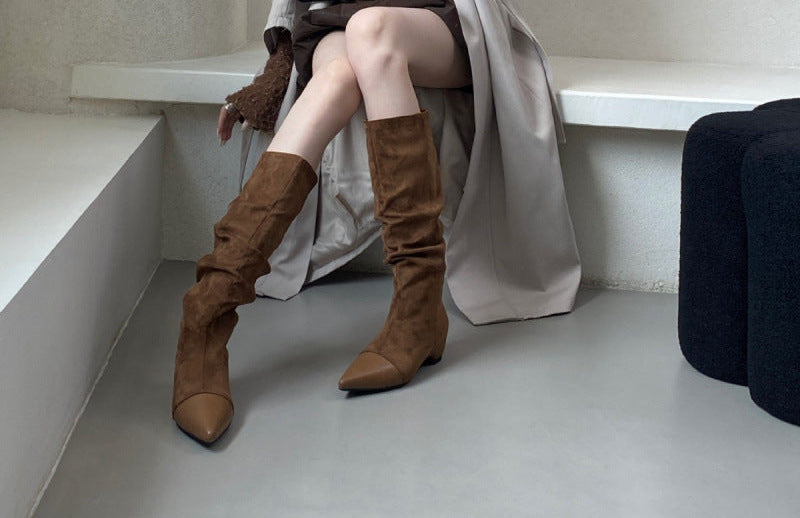 Vintage Pointed-toe Pleated Slouch Boots