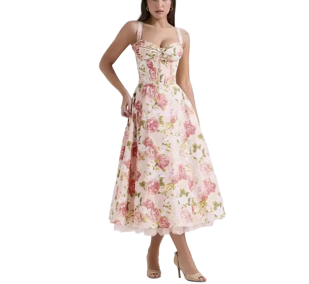 Floral Series French Strap Gentle Dress