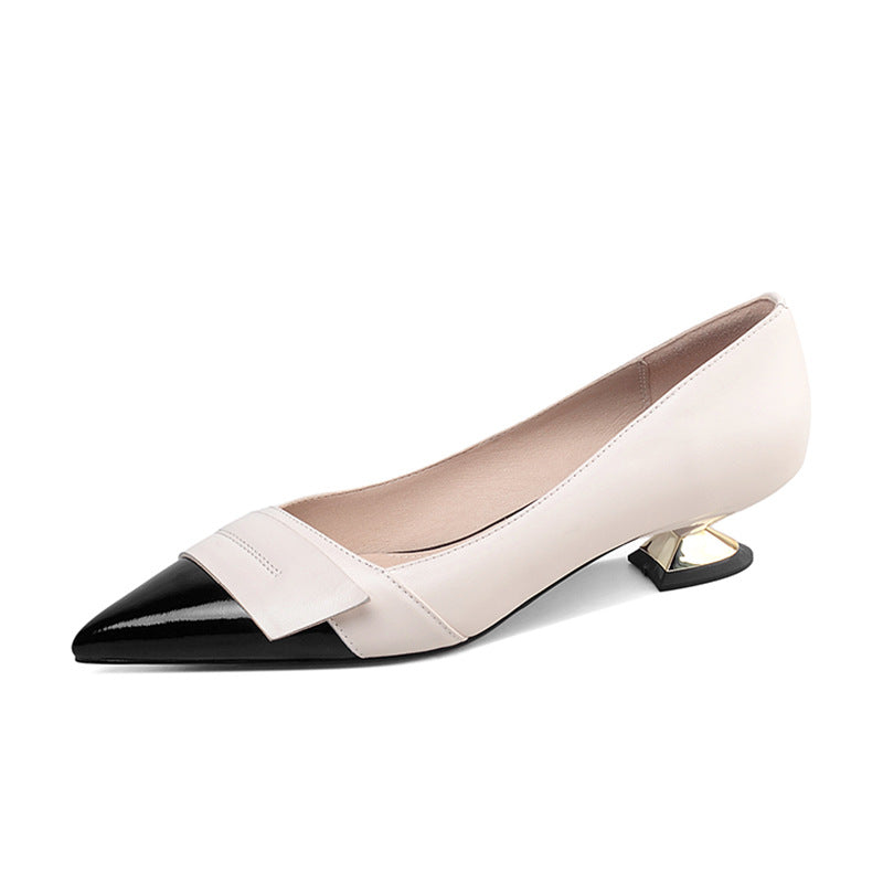 Shallow Mouth Mid-heel Pointed Thick Heel Shoes