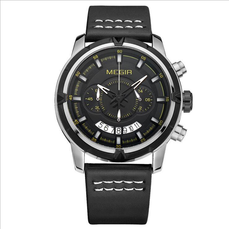 Men Timekeeping Waterproof Multi-functional Leather Quartz Watch With Large Dial
