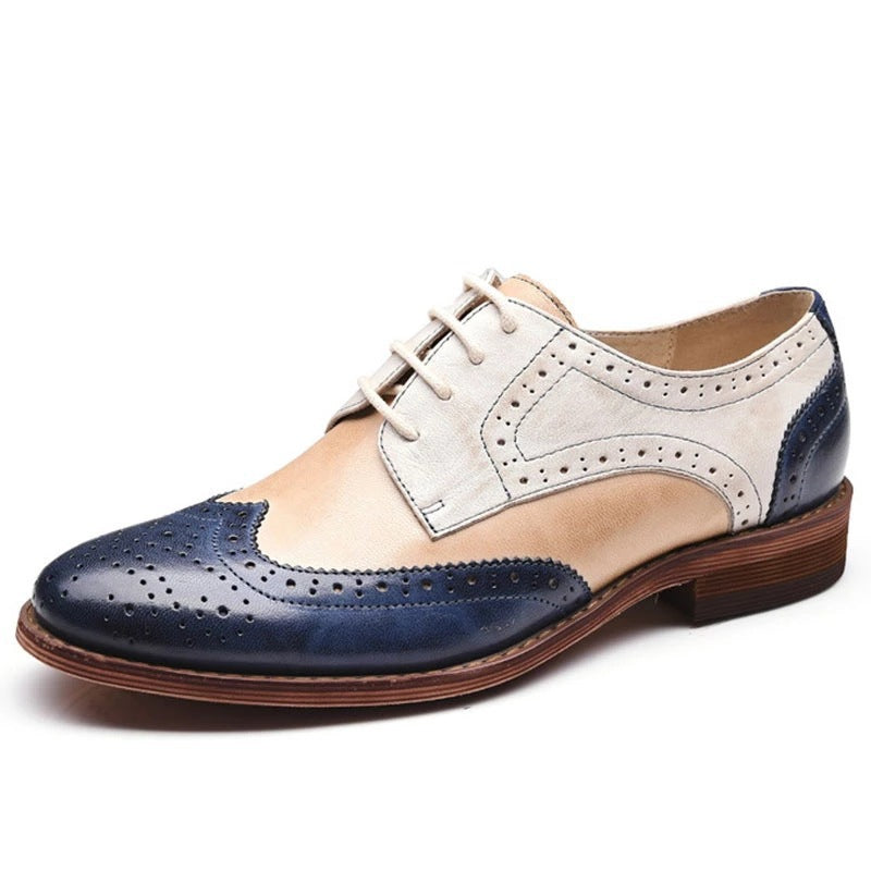 Comfortable Low Heel Oversize Lace Up Color Blocking Single Shoe