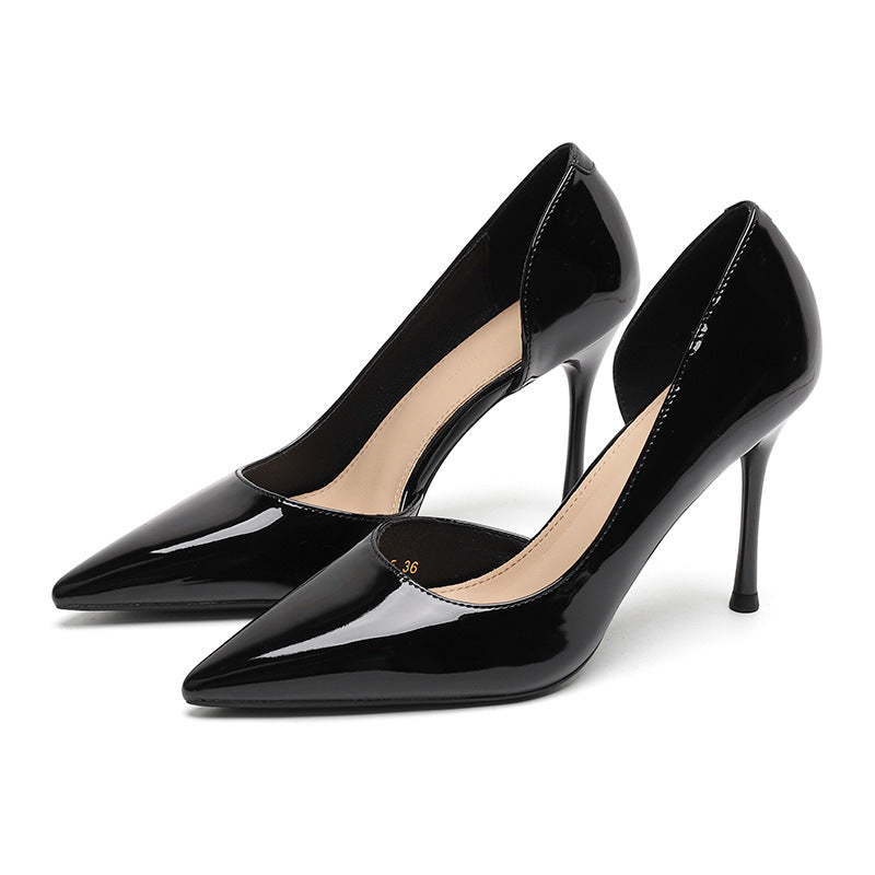 Korean Style Patent Leather High Heels | Diamond Sadaf