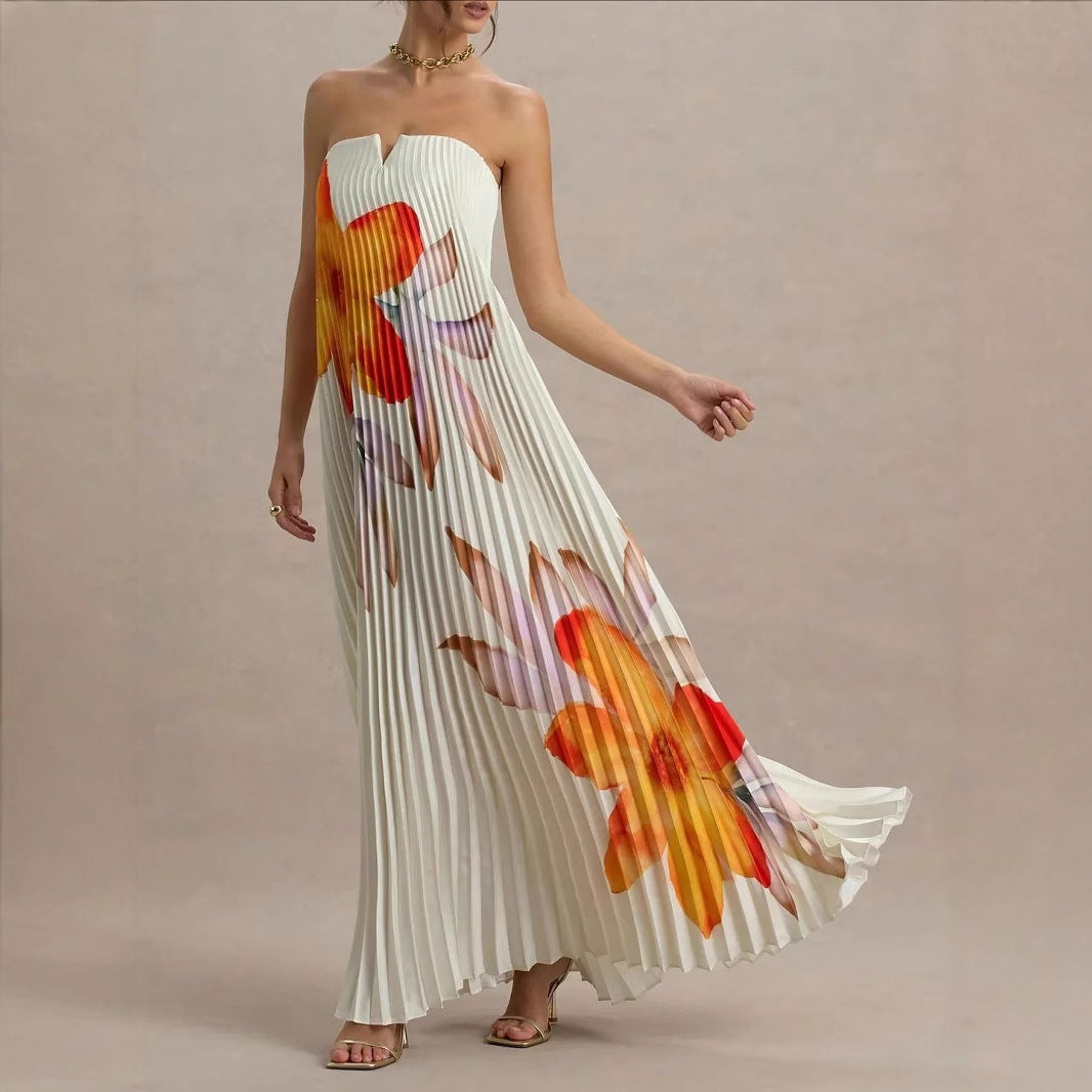 Off-the-shoulder Loose-fit Intricately Pleated Maxi Dress For Women