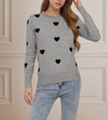 Heart Jacquard Round Neck Pullover Sweater