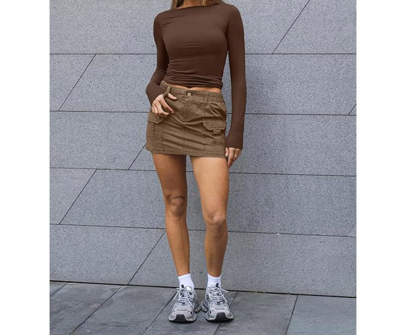 Slim Long-sleeved T-shirt Round Neck Top