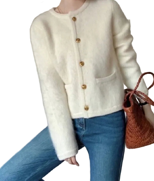 Short Shoulder Knitted Cardigan Idle Style Casual Jacket