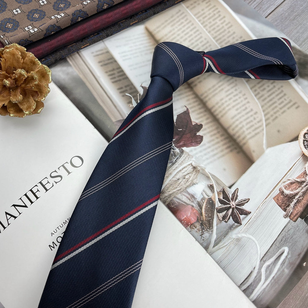 Retro Coffee Color Orange Red Striped Tie Hand Hit 8CM